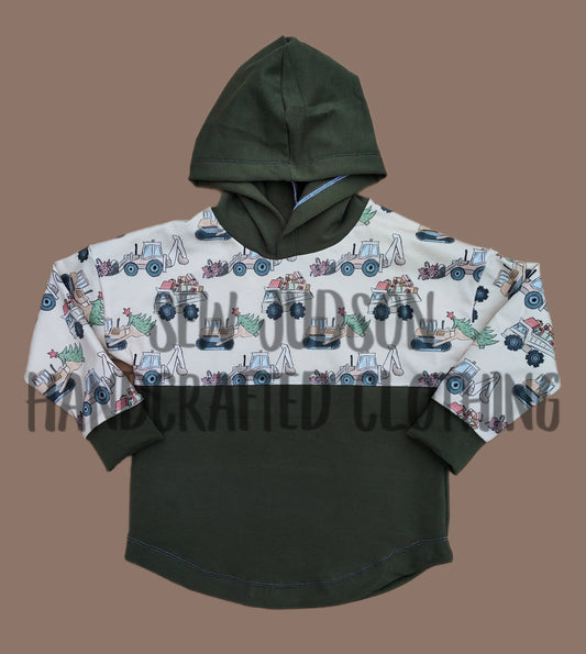 5t Christmas trucks hooded tee- organic