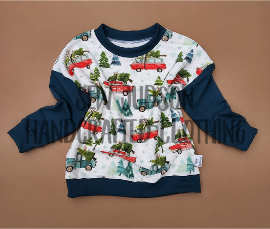 0/3m christmas tree trucks dolman sweater- organic