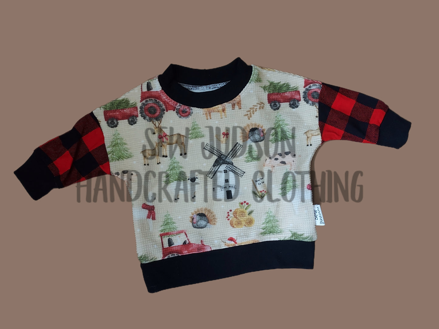 6/9m Christmas farm animals dolman sweater- organic