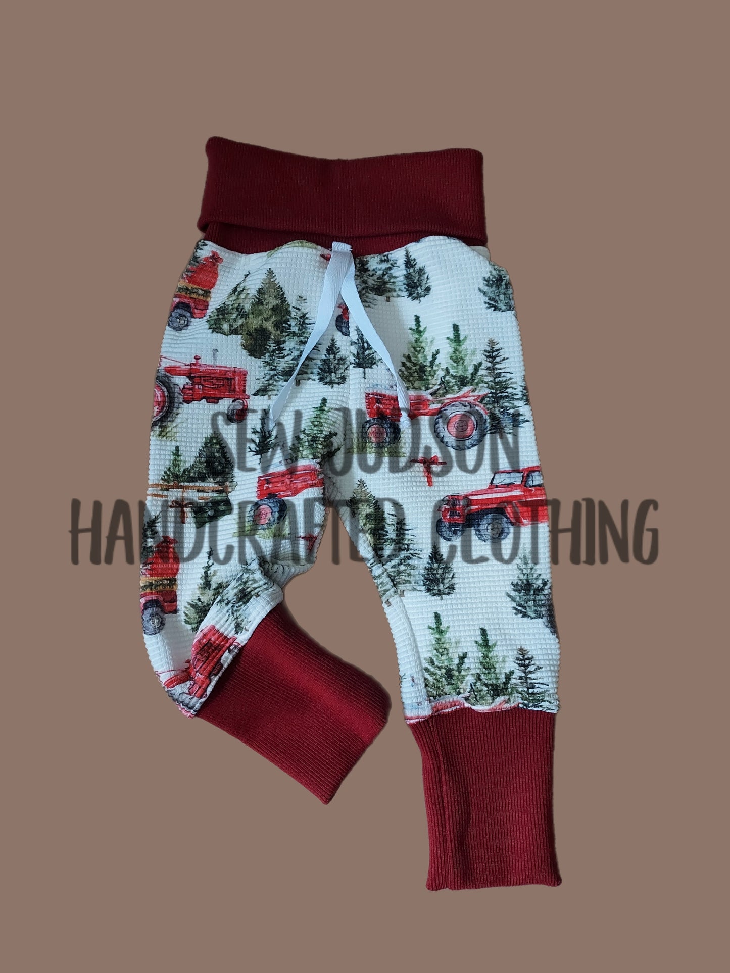 9/12m Christmas tree tractors lounge pants- organic